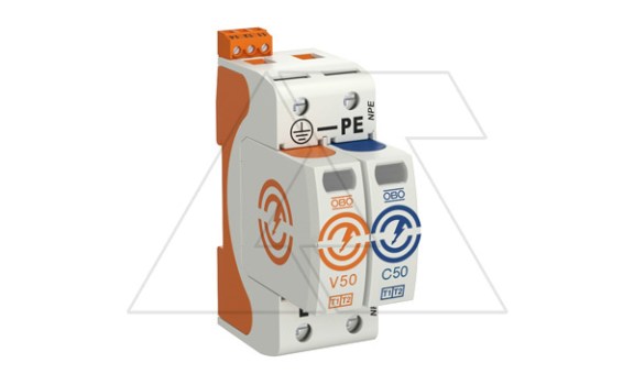 Разрядник V50-1+NPE+FS-280, 2P, It(10/350)=25кА, It(8/20)=80кА, Up=1.3кВ, с дист. сиг., B+C фото