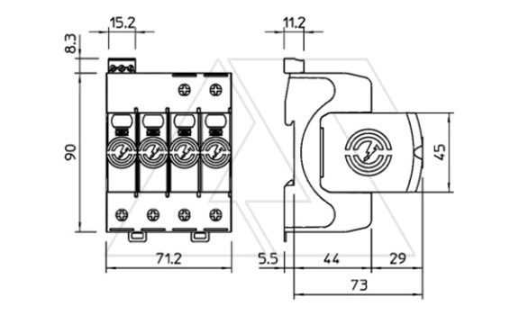 Разрядник V50-3+NPE+FS-280, 4P, It(10/350)=50кА, It(8/20)=160кА, Up=1.3кВ, с дист. сиг., B+C OBO-Bettermann даташит схема