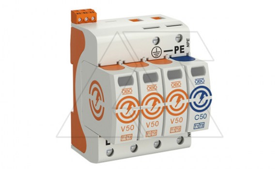 Разрядник V50-3+NPE+FS-280, 4P, It(10/350)=50кА, It(8/20)=160кА, Up=1.3кВ, с дист. сиг., B+C фото