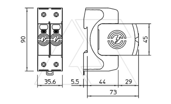 Разрядник V20-2-280, 2P, Un=230В, Imax=80кА, Up<1.3кВ, класс С OBO-Bettermann даташит схема