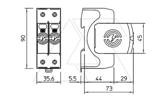 Разрядник V20-1+NPE-280, 2P, Un=230В, Imax=80кА, Up<1.3кВ, класс С OBO-Bettermann даташит схема