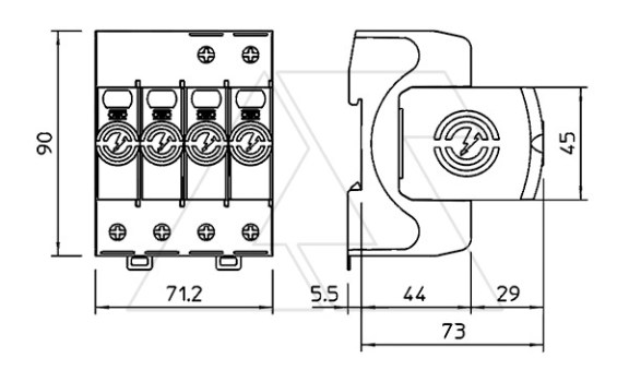 Разрядник V20-3+NPE-280, 4P, Un=230В, Imax=160кА, Up<1.3кВ, класс С OBO-Bettermann даташит схема