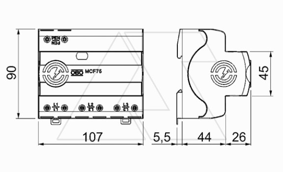 Разрядник MCF75-3+FS, 3P, It(10/350)=75кА, It(8/20)=75кА, Up=1.5кВ, с дист. сиг., B+C OBO-Bettermann даташит схема