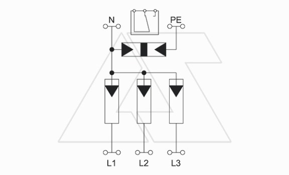 Разрядник MCF100-3+NPE+FS, 4P, It(10/350)=100кА, It(8/20)=100кА, Up=1.5кВ, с дист. сиг., B+C OBO-Bettermann даташит схема