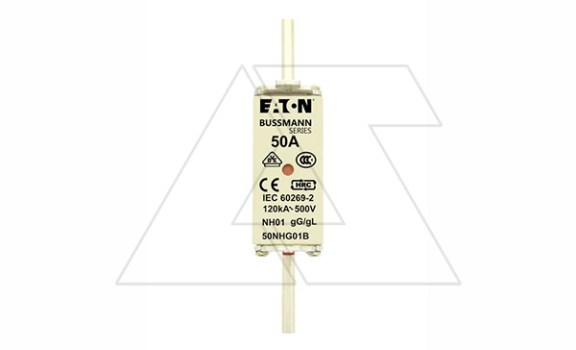 Вставка плавкая NH, 50A, 500VAC, размер 01, тип gG, с двойной индикацией Eaton даташит схема
