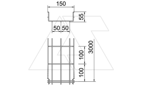 Лоток GRM 55 150 VA4301 проволочный, быстрый монтаж, Ø3.9мм, 55Х150Х3000мм (ВХШХД), нерж. сталь OBO-Bettermann даташит схема