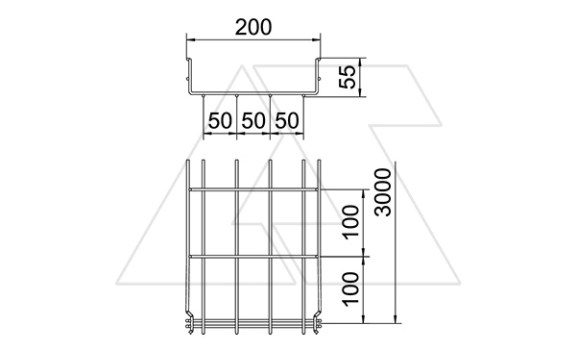 Лоток GRM 55 200 VA4301 проволочный, быстрый монтаж, Ø3.9мм, 55Х200Х3000мм (ВХШХД), нерж. сталь OBO-Bettermann даташит схема