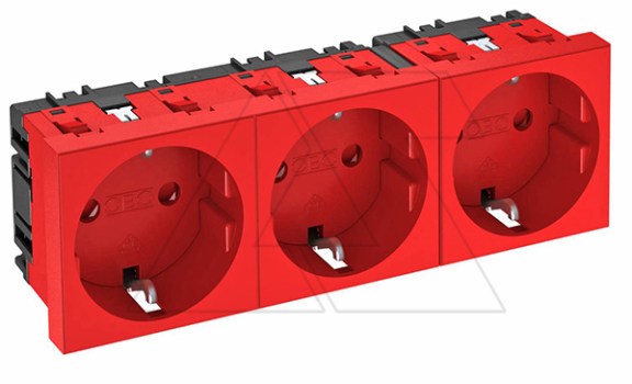 Розетка STD-D0 SRO3, 3x2P+E нем.ст., 16А, 250V ~, 0°, пруж. зажимы, защ. шторки, красный, поликарбонат фото