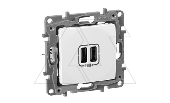 Etika - Зарядное устройство с двумя USB Type A, 240V/5V, 2400мА. (белый) Legrand даташит схема