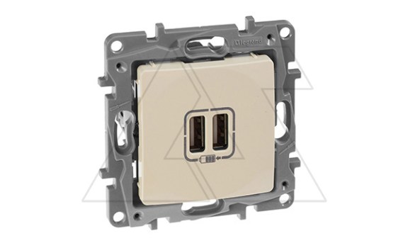 Etika - Зарядное устройство с двумя USB Type A, 240V/5V, 2400мА. (сл.кость) Legrand даташит схема