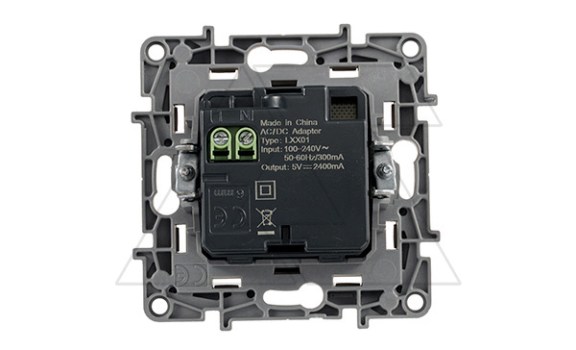 Etika - Зарядное устройство с двумя USB Type A, 240V/5V, 2400мА. (сл.кость) Legrand даташит схема