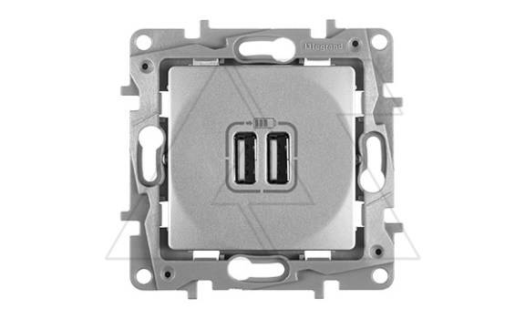 Etika - Зарядное устройство с двумя USB Type A, 240V/5V, 2400мА. (алюминий) фото