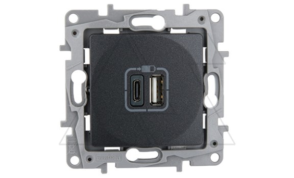Etika - Зарядное устройство с двумя USB-разъемами Type A + Type C, 3000mA (антрацит) фото