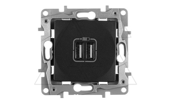 Etika - Зарядное устройство с двумя USB Type A, 240V/5V, 2400мА. (антрацит) фото
