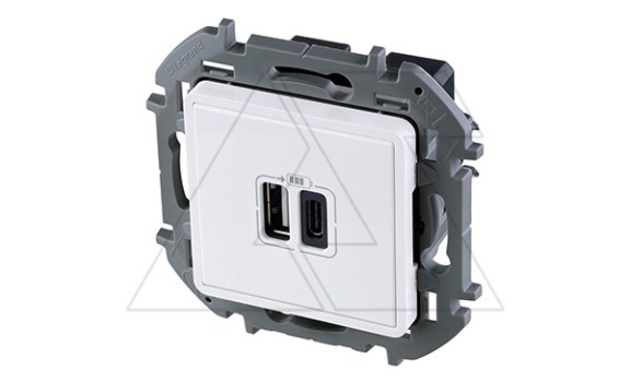Inspiria - Зарядное устройство с двумя USB-разъемами Type A + Type C, 3000mA, 5В (белый) Legrand даташит схема