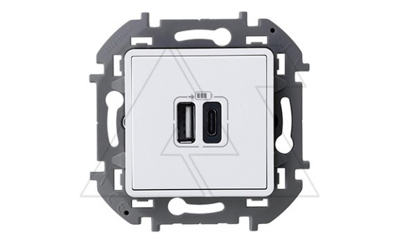 Inspiria - Зарядное устройство с двумя USB-разъемами Type A + Type C, 3000mA, 5В (белый) фото