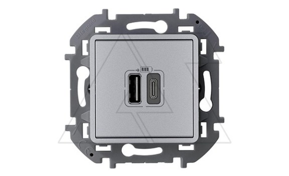 Inspiria - Зарядное устройство с двумя USB-разъемами Type A + Type C, 3000mA, 5В (алюминий) фото