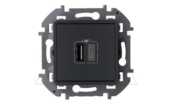 Inspiria - Зарядное устройство с двумя USB-разъемами Type A + Type C, 3000mA, 5В (антрацит) фото