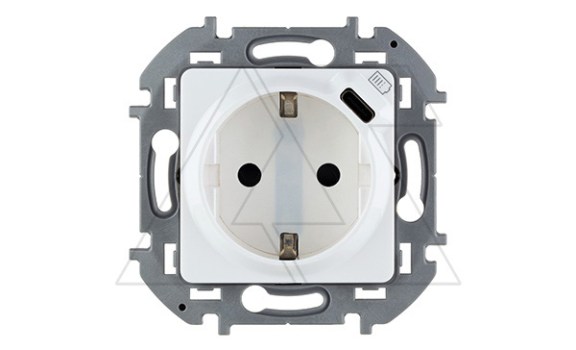 Inspiria - Розетка 2P+E нем. стд., с USB Type С, 1500mA - 5В (белый) фото