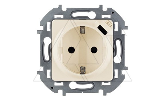 Inspiria - Розетка 2P+E нем. стд., с USB Type С, 1500mA - 5В (сл. кость) фото