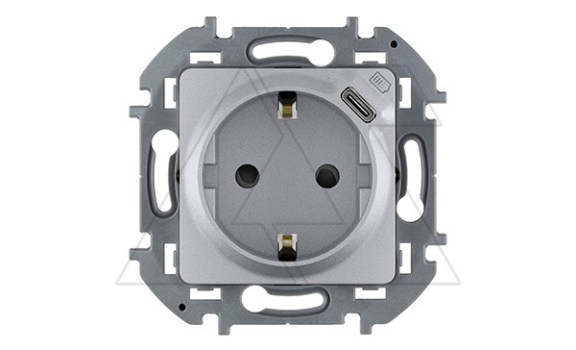 Inspiria - Розетка 2P+E нем. стд., с USB Type С, 1500mA- 5В (алюминий) фото