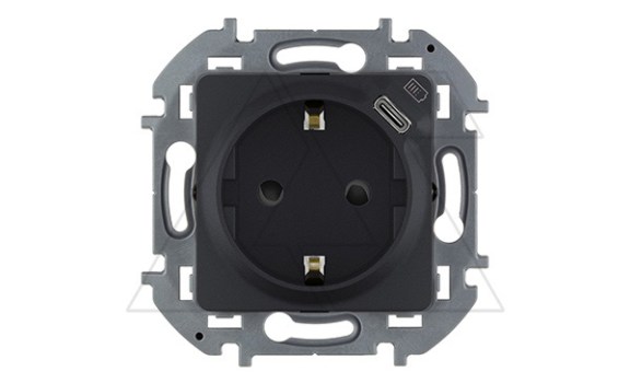 Inspiria - Розетка 2P+E нем. стд., с USB Type С, 1500mA- 5В (антрацит) фото