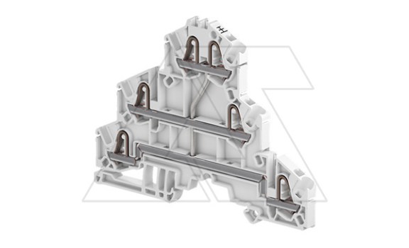 Клемма ZK2.5-T1 пружинный зажим, 6 контактов, 3 уровня замкнуты, 22А, 500В, серый фото
