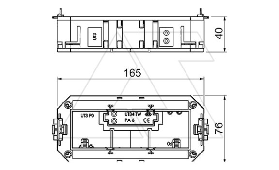 Рамка UТ3 45 3 модульная, 6М, для монтажа электроустановки Modul 45 в люки OBO, L=165 мм, полиамид OBO-Bettermann даташит схема