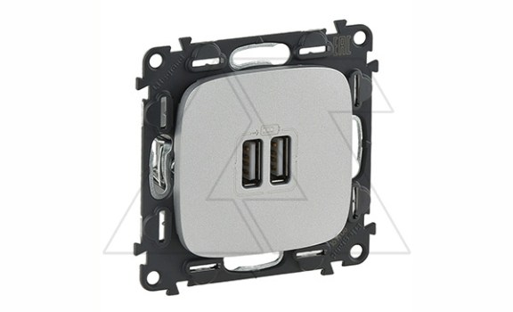 Valena Allure - Зарядное устройство с двумя USB Type A, 240V/5V, 1500мА, алюминий (инд. упаковка) фото