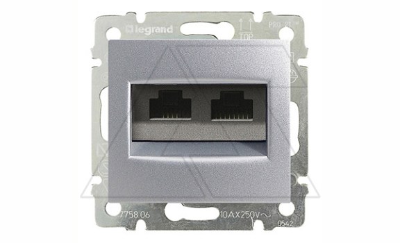 Valena - Розетка 2хRJ-45 UTP CAT5E монтаж на захватах, алюминий фото