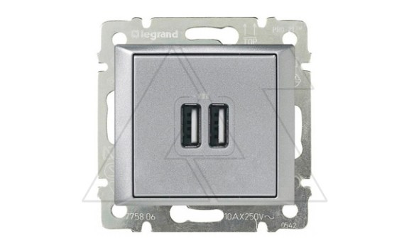 Valena - Розетка с 2-мя коннекторами USB Type A, алюминий фото