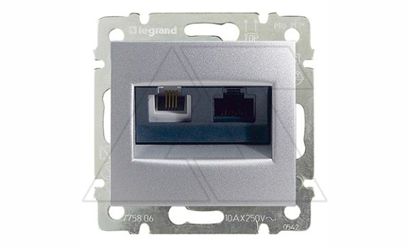 Valena - Розетка двойная RJ 45 кат. 5е UTP + RJ 11, алюминий фото