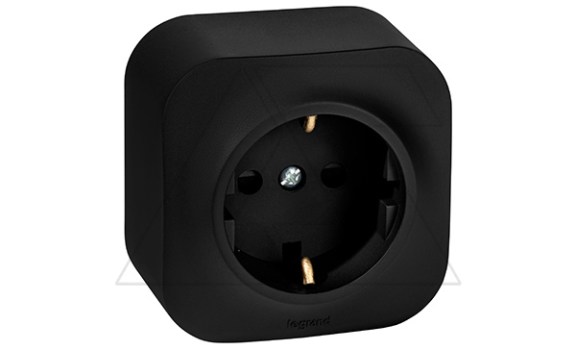 Quteo - Розетка 2P+E,накладной монтаж, винт. зажимы, чёрный матовый фото
