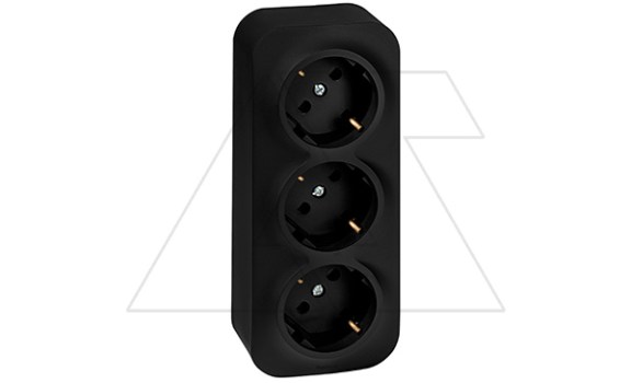 Quteo - Розетка 3x2P+E нем. стд. со шторками, со смещением контактов 45°, черный матовый фото