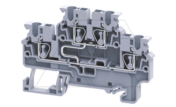 Клемма двухъярусная CXDL2.5(I.S) /5x72,7mm, пружинная, со связью потенциала, 4 присоед., 2,5(max 4)mm2, 24A, 1000V, серая фото