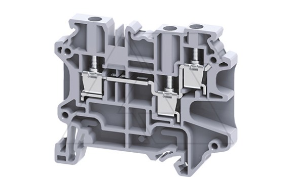 Клемма проходная CY4/3 /6x58,8mm, винтовая, 3 присоед., 4(max 6)mm2, 32A, 500V, серая фото