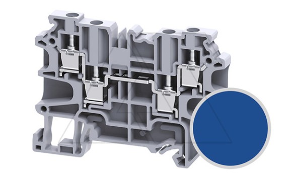 Клемма проходная CY4/4BU /6x69,7mm, винтовая, 4 присоед., 4(max 6)mm2, 32A, 500V, синяя фото