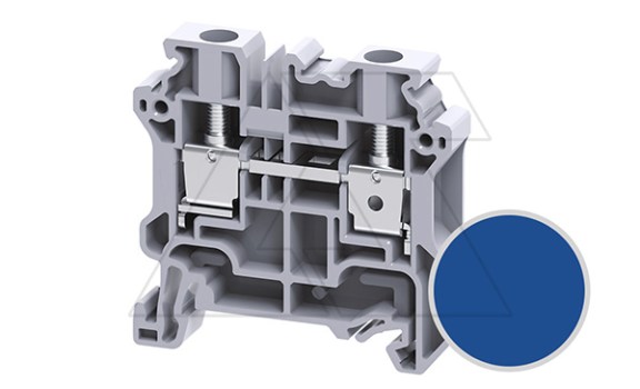 Клемма проходная CY6BU /8x50mm, винтовая, 2 присоед., 6(max 10)mm2, 41A, 1000V, синяя фото