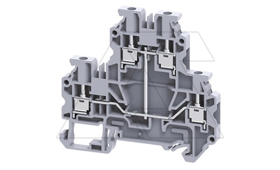 Клемма двухъярусная CYDL2.5(I.S) /5x70,5mm, винтовая, со связью потенциала, 4 присоед., 2,5(max 4)mm2, 24A, 500V, серая фото