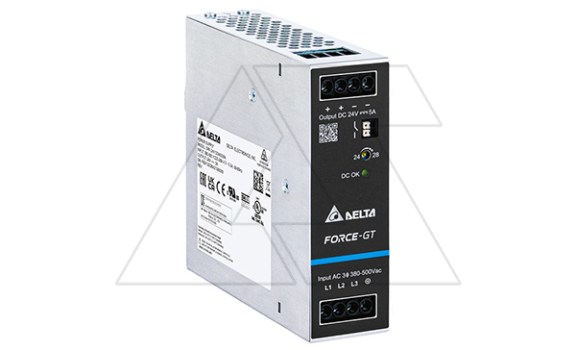 Блок питания импульсный Force-GT, 120W, 5А, 3(2)х320(340)_575VAC (450_800VDC) / 24VDC, DIN35, реле DC OK, винт.клеммы, ал.корпус фото
