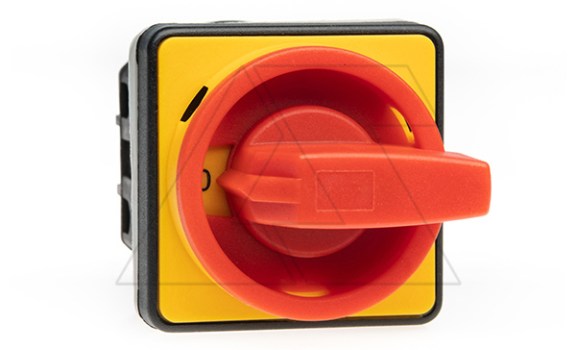 Переключатель BS 25 10 LK, аварийный, 3P, 25A, тип 0-1, 7.5kW(400VAC по АС-3), на дверь, красная блокируемая в 0 рукоятка, фронт IP40 фото