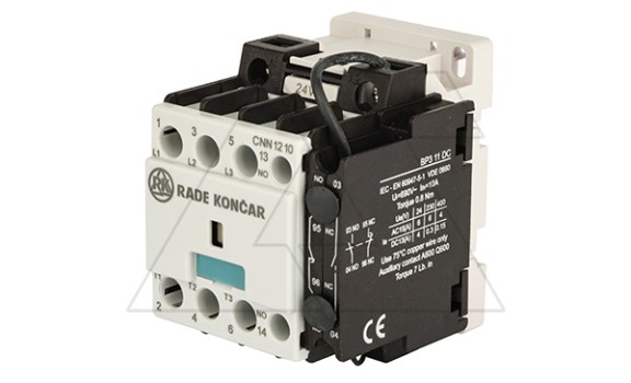 Контактор CNN 12 10, 24VDC, 3P, 12A/(25A по AC-1), 5.7kW(400VAC), 1NO, Uk=24VDC, Iвтяг=5,1А, Iуд=0,12А фото