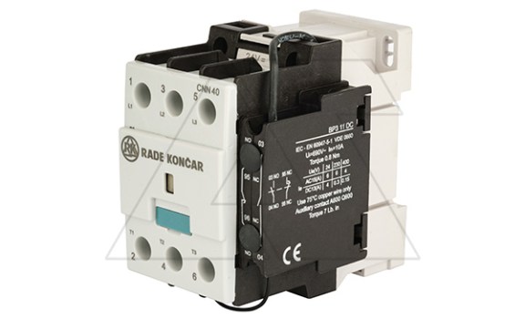 Контактор CNN 40 10, 24VDC, 3P, 38A/(50A по AC-1), 18.5kW(400VAC), 1NO, Uk=24VDC, Iвтяг=5,2А, Iуд=0,12А фото