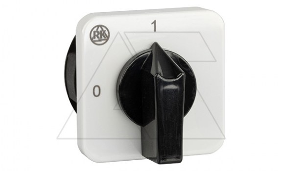 Переключатель BS 16 05 U, 1P, 20A, тип 0-1 (90°), 1NO на 1, 2.5kW(230VAC по АС-23), на дверь, фронт IP40 фото