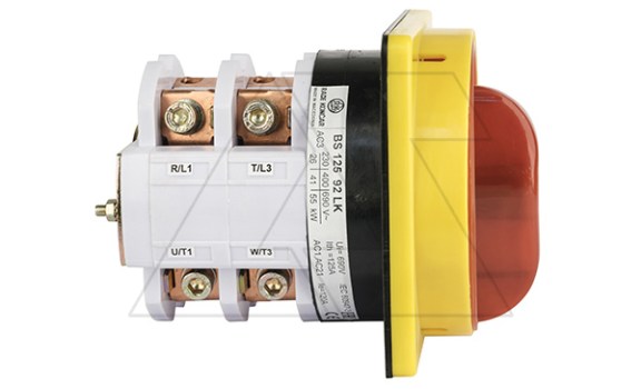 Переключатель BS 125 92 LK, аварийный, 4P, 125A, тип 0-1, 41kW(400VAC по АС-23), на дверь, красная блокируемая в 0 рукоятка, фронт IP40 фото