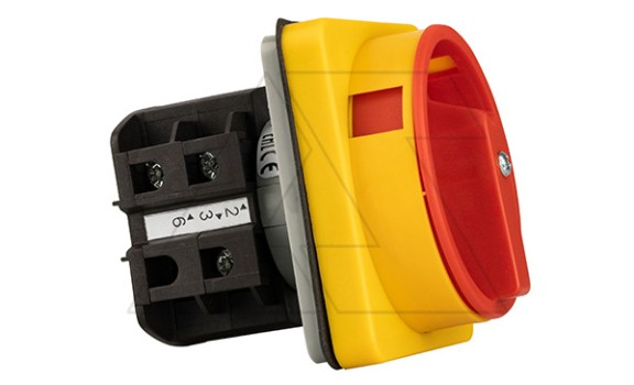 Переключатель BS 32 10 LK (IP54), аварийный, 3P, 32A, тип 0-1, 15kW(400VAC по АС-23), на дверь, красная блокируемая в 0 рукоятка, фронт IP54 фото