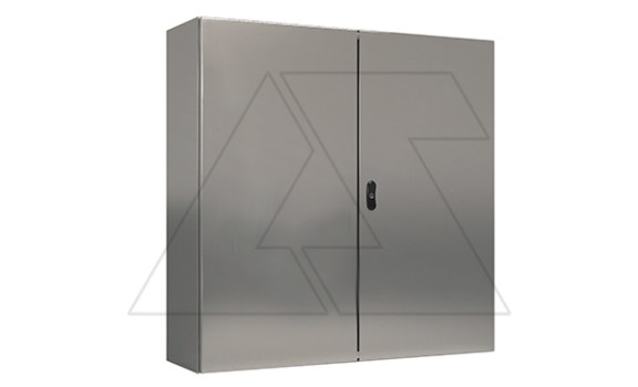 Щит ECOR моноблочный 800x1000x300мм (ВxШxГ) из нерж. стали навесной с монт. панелью двудверный, 2 язычковых замка, дно глухое, IP55 фото