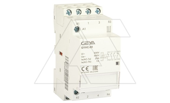 Контактор модульный GYHC-4P, 20A, 2NO+2NC, 230VAC, 2M фото