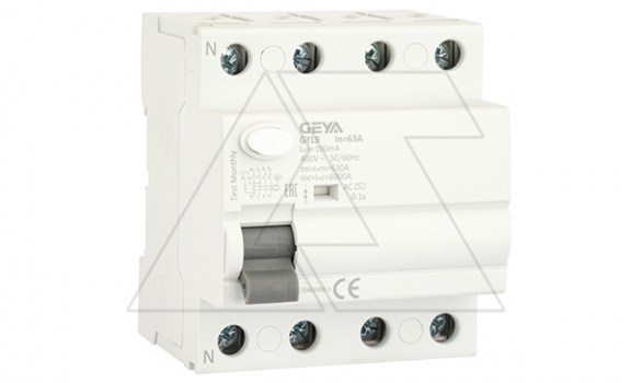 УЗО GYL9-4P-63A-100mA, 4P, 63A, 6 kA, 100mA, тип AC, 4M фото