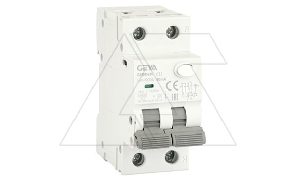 Дифф. авт. выключатель GYR9NM-C32-30mA, 1P+N, 32A, хар-ка C, 6 kA, 30mA, тип A, 2M фото